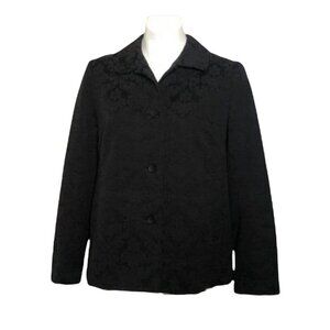 J. Jill Jacquard Black Jacquard Velour Blazer, Floral Pattern Women's Size 8